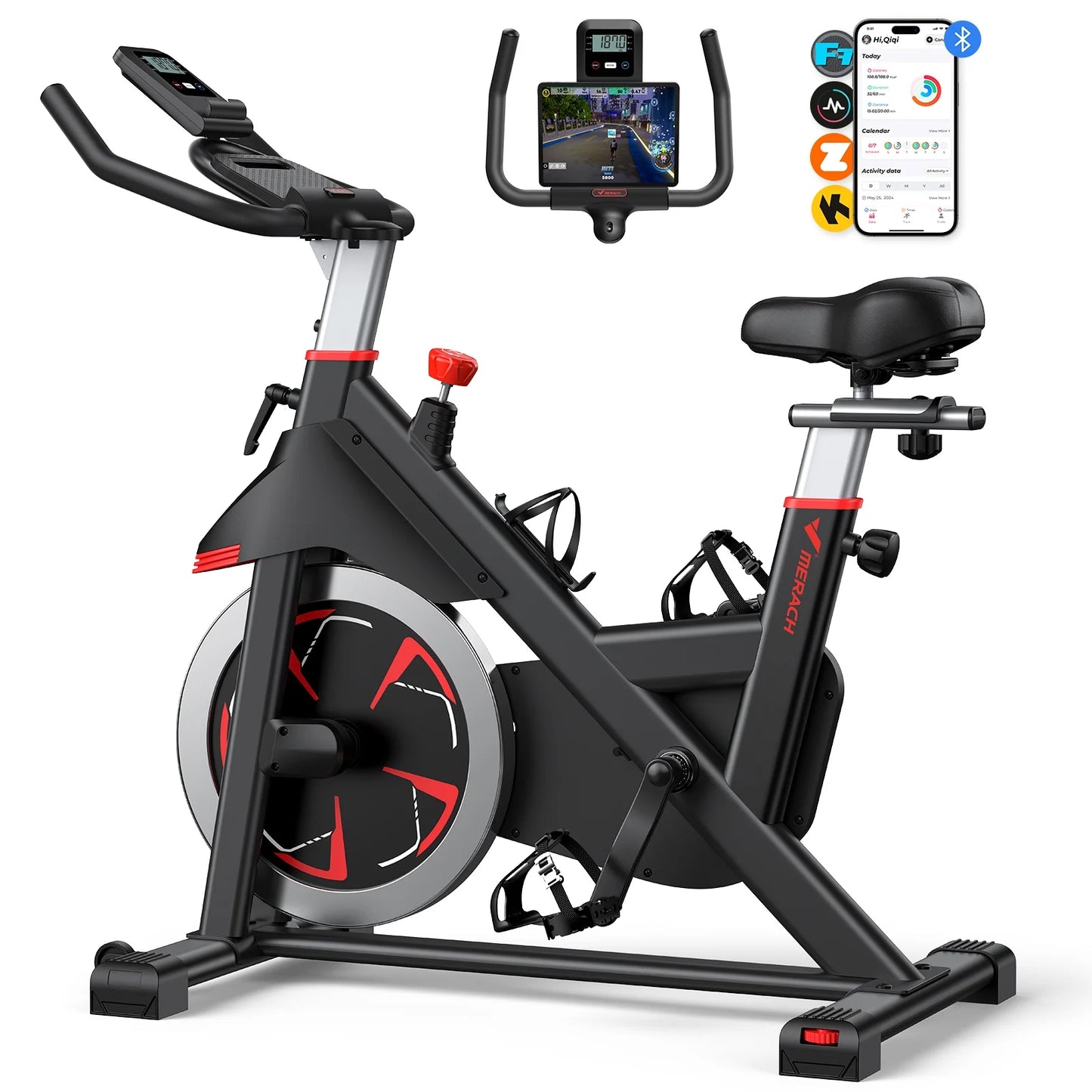 Exercise Bike Indoor Stationary Cycling Bike with 350Lbs Weight Capacity 100 Resistance with LED Monitor Free APP Silent Belt Drive and Comfortable Seat Cushion for Cardio Workout