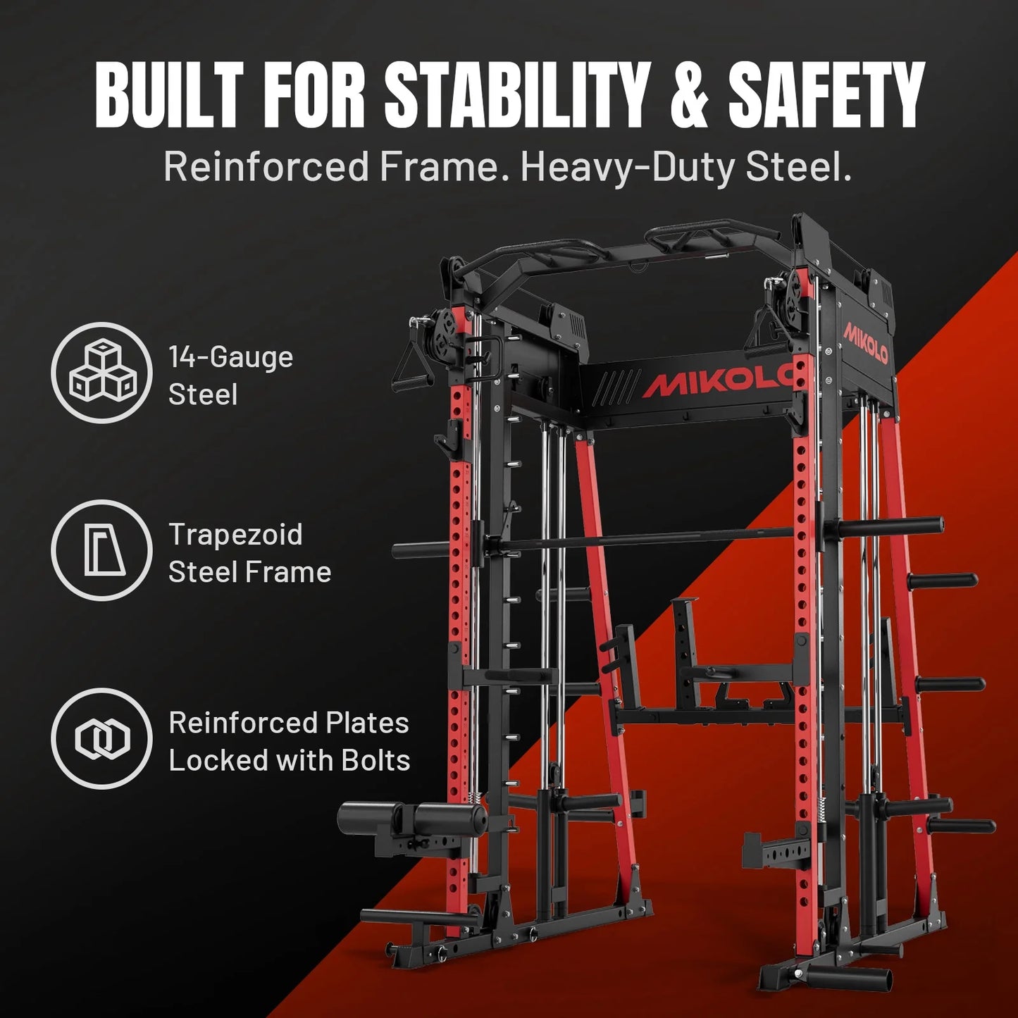 Smith Machine Home Gym, 2200 Lbs Power Rack Cage with 1200 Lbs Weight Bench and Cable Crossover System, Weight Bar, 360° Landmine, Home Gym