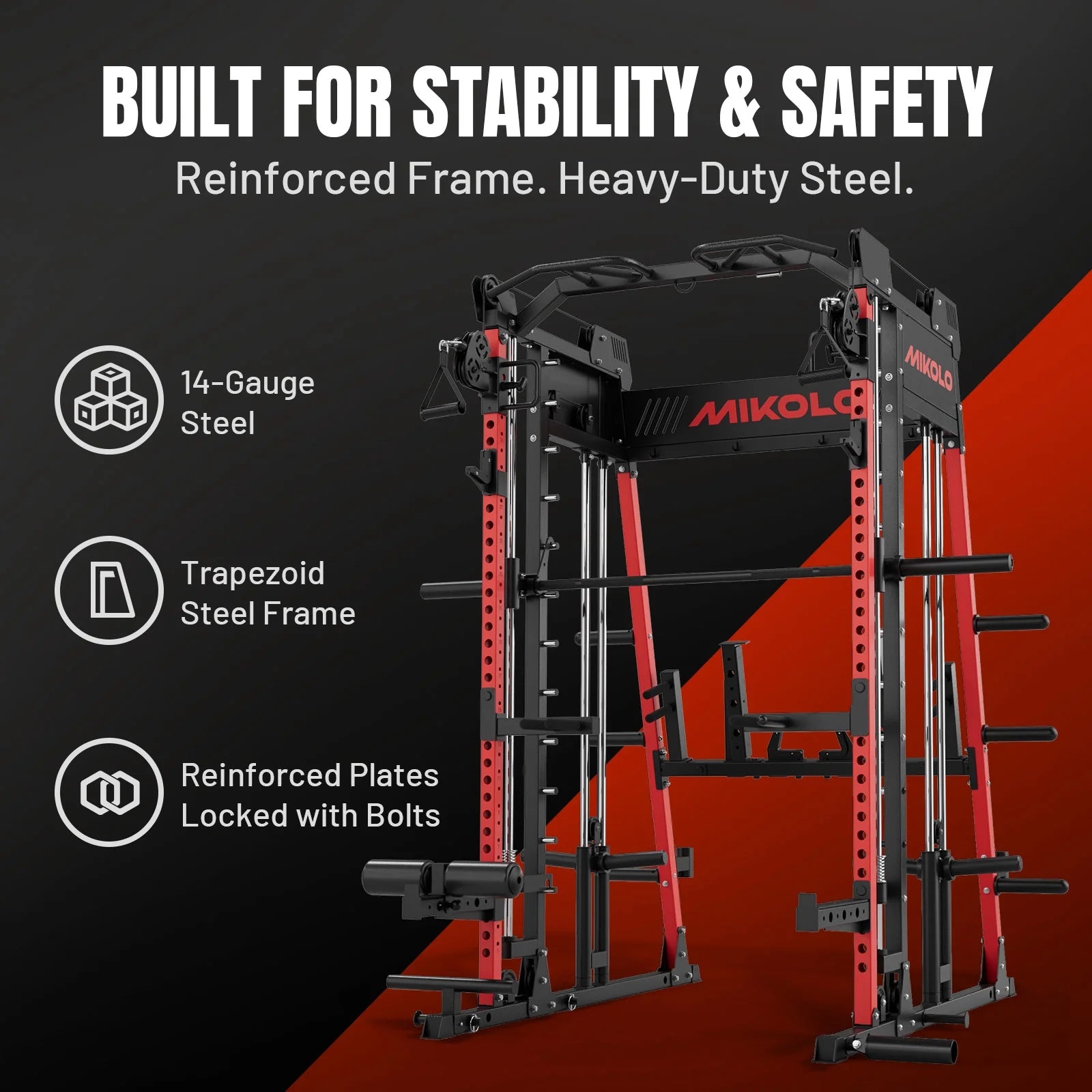 Smith Machine Home Gym, 2200 Lbs Power Rack Cage with 1200 Lbs Weight Bench and Cable Crossover System, Weight Bar, 360° Landmine, Home Gym