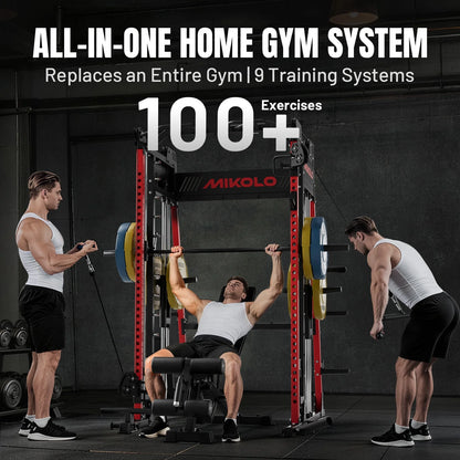 Smith Machine Home Gym, 2200 Lbs Power Rack Cage with 1200 Lbs Weight Bench and Cable Crossover System, Weight Bar, 360° Landmine, Home Gym