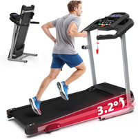 Folding Treadmill with Manual Incline, Fitness Workout Exercise Machine LCD Screen, Shock-Absorbent Running Deck, Device Holder - Black