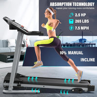 Folding Treadmill with Manual Incline, Fitness Workout Exercise Machine LCD Screen, Shock-Absorbent Running Deck, Device Holder - Black