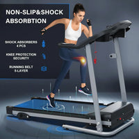 Folding Treadmill with Manual Incline, Fitness Workout Exercise Machine LCD Screen, Shock-Absorbent Running Deck, Device Holder - Black