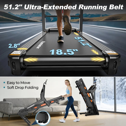 5.0 HP Folding Treadmill with 20-Level Adjustable Incline, 12Mph Speed Running Machine,Treadmill 400 Lb Capacity, Silent Brushless Motor,105 Preset Training Program Electric Treadmills for Home Use