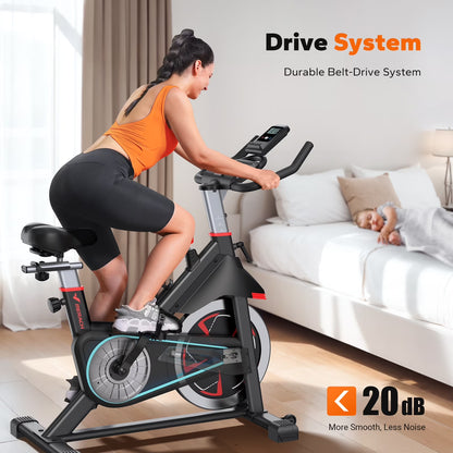 Exercise Bike Indoor Stationary Cycling Bike with 350Lbs Weight Capacity 100 Resistance with LED Monitor Free APP Silent Belt Drive and Comfortable Seat Cushion for Cardio Workout