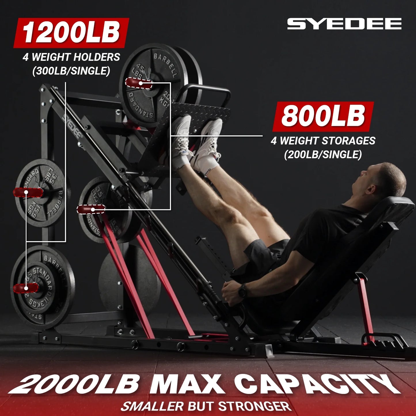 Leg Press Machine with Calf Block, 1500LBS Weight Capacity Adjustable Leg Machine with Resistance Band Pegs and Plate Storages, Workout Equipment for Strength Training