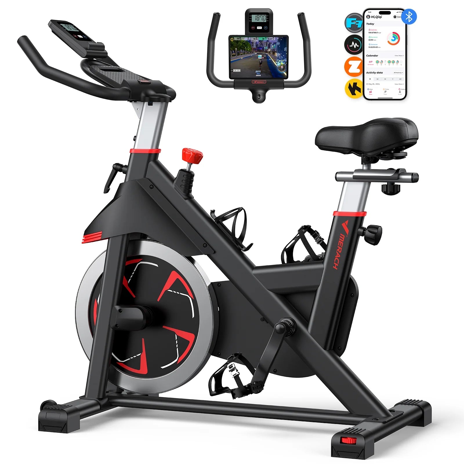 Exercise Bike Indoor Stationary Cycling Bike with 350Lbs Weight Capacity 100 Resistance with LED Monitor Free APP Silent Belt Drive and Comfortable Seat Cushion for Cardio Workout