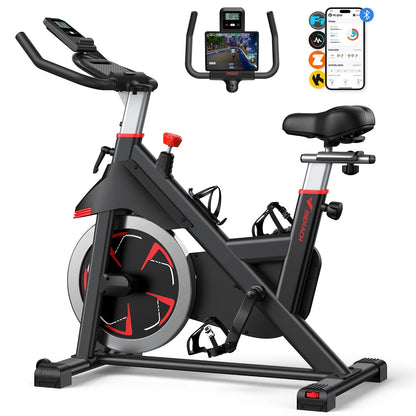 Exercise Bike Indoor Stationary Cycling Bike with 350Lbs Weight Capacity 100 Resistance with LED Monitor Free APP Silent Belt Drive and Comfortable Seat Cushion for Cardio Workout