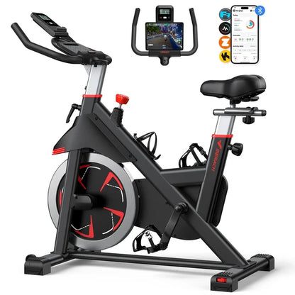 Exercise Bike Indoor Stationary Cycling Bike with 350Lbs Weight Capacity 100 Resistance with LED Monitor Free APP Silent Belt Drive and Comfortable Seat Cushion for Cardio Workout