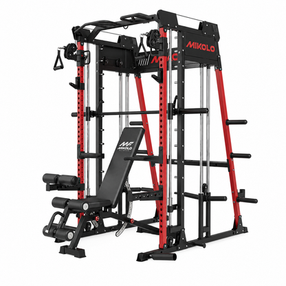 Smith Machine Home Gym, 2200 Lbs Power Rack Cage with 1200 Lbs Weight Bench and Cable Crossover System, Weight Bar, 360° Landmine, Home Gym