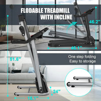 Folding Treadmill with Manual Incline, Fitness Workout Exercise Machine LCD Screen, Shock-Absorbent Running Deck, Device Holder - Black