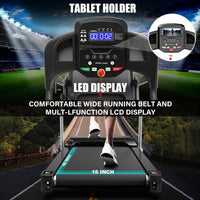 Folding Treadmill with Manual Incline, Fitness Workout Exercise Machine LCD Screen, Shock-Absorbent Running Deck, Device Holder - Black