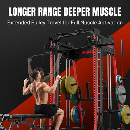 Smith Machine Home Gym, 2200 Lbs Power Rack Cage with 1200 Lbs Weight Bench and Cable Crossover System, Weight Bar, 360° Landmine, Home Gym