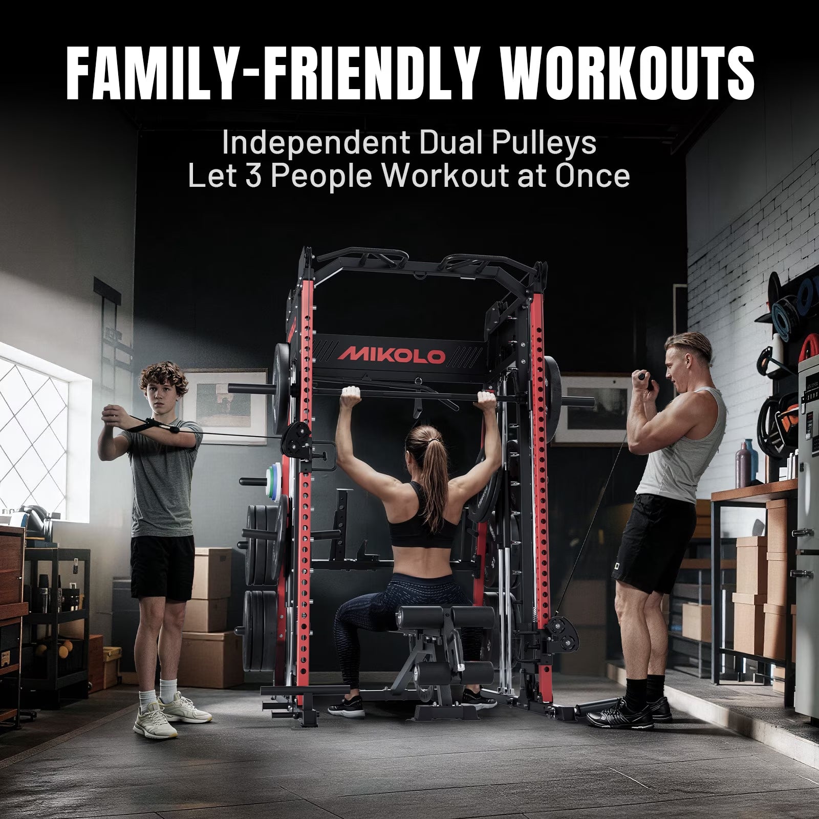 Smith Machine Home Gym, 2200 Lbs Power Rack Cage with 1200 Lbs Weight Bench and Cable Crossover System, Weight Bar, 360° Landmine, Home Gym
