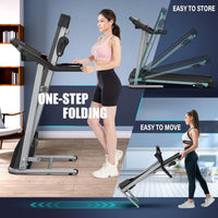 Folding Treadmill with Manual Incline, Fitness Workout Exercise Machine LCD Screen, Shock-Absorbent Running Deck, Device Holder - Black