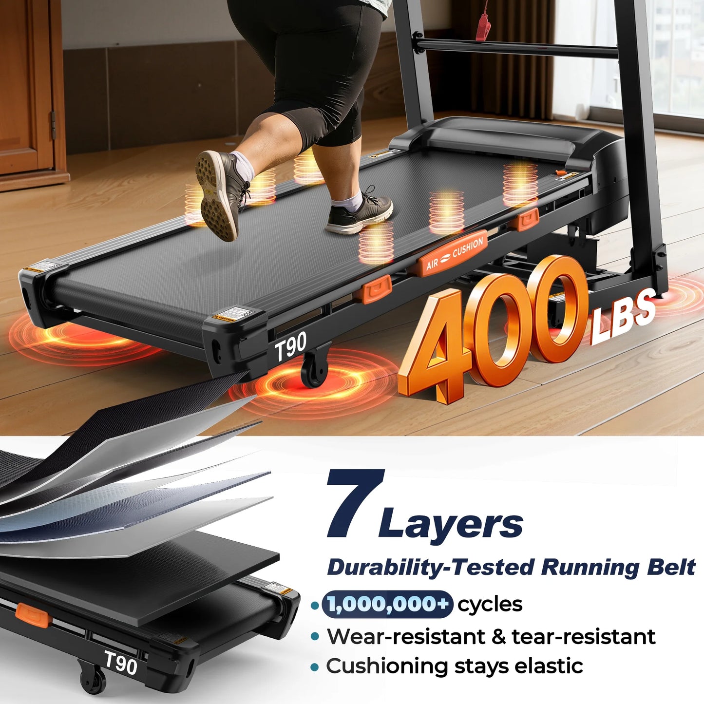 5.0 HP Folding Treadmill with 20-Level Adjustable Incline, 12Mph Speed Running Machine,Treadmill 400 Lb Capacity, Silent Brushless Motor,105 Preset Training Program Electric Treadmills for Home Use