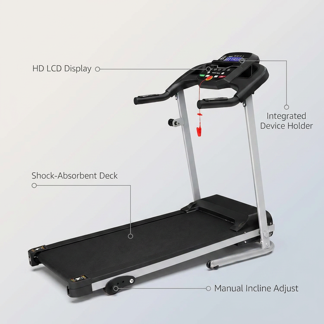 Folding Treadmill with Manual Incline, Fitness Workout Exercise Machine LCD Screen, Shock-Absorbent Running Deck, Device Holder - Black — Lifestyle
