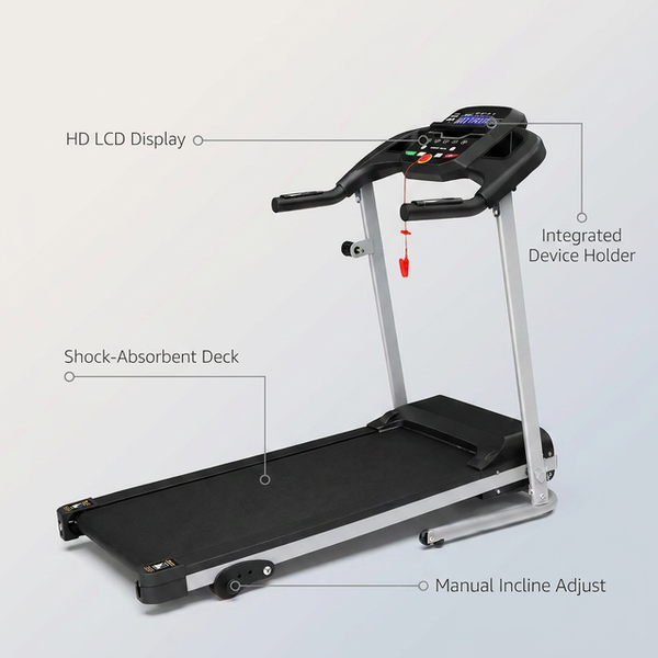 Folding Treadmill with Manual Incline, Fitness Workout Exercise Machine LCD Screen, Shock-Absorbent Running Deck, Device Holder - Black — Lifestyle