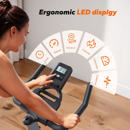 Exercise Bike Indoor Stationary Cycling Bike with 350Lbs Weight Capacity 100 Resistance with LED Monitor Free APP Silent Belt Drive and Comfortable Seat Cushion for Cardio Workout